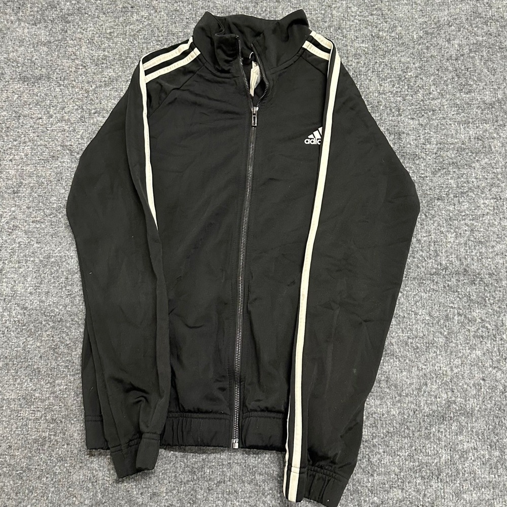 Adidas Track Jacket Womens Size M Black White Stripe Zip Up Athletic Sportswear